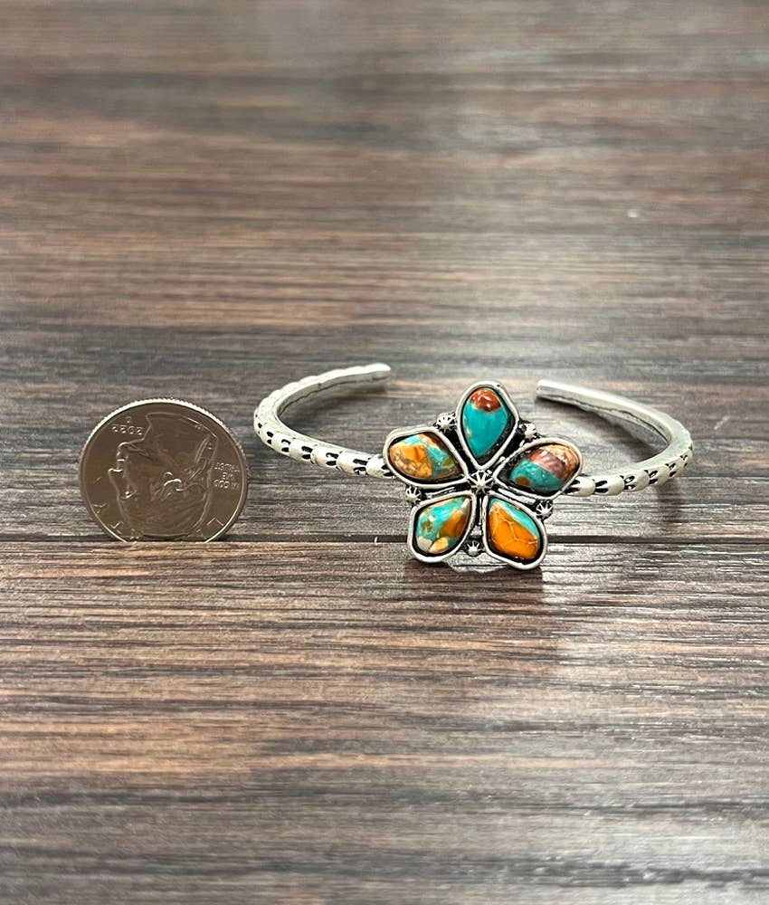 Faux Silver Western Gemstone Cuff Bracelet