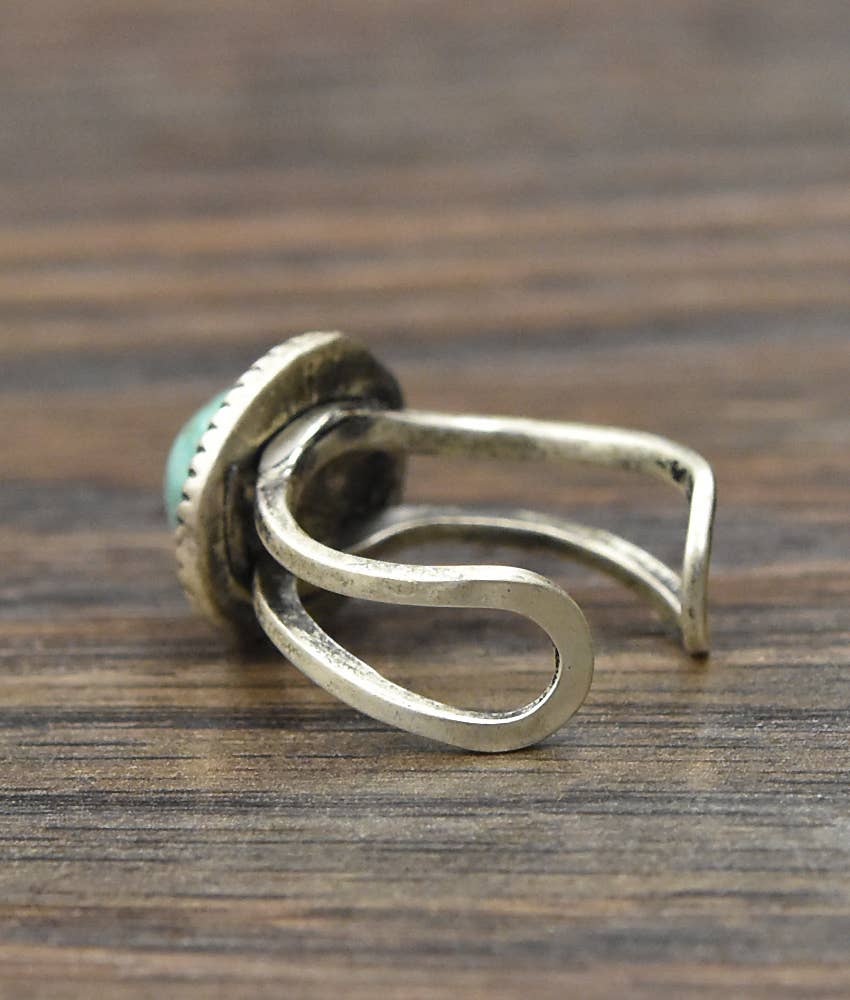 Faux Silver 10mm Turquoise Adjustable Ring