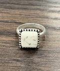 Faux Silver 10mm Square White Turquoise Adjustable Ring