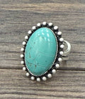 Faux Silver 1.2" Western Oval Turquoise Adjustable Ring