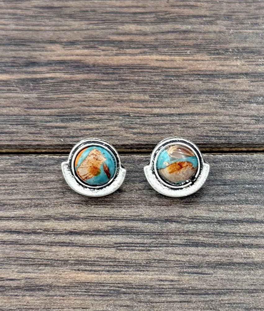 Faux Silver 8mm Round Gemstone Stud Earrings