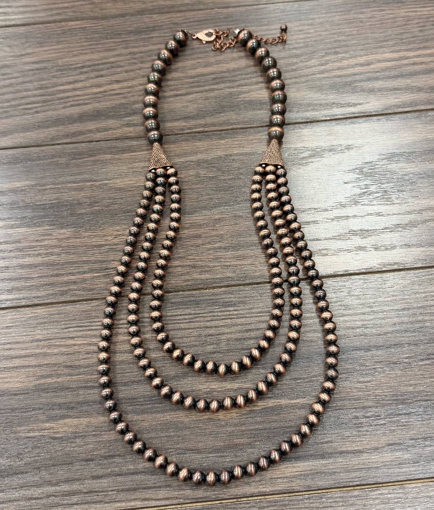 Faux 30" Copper Western Bead Layered Necklace