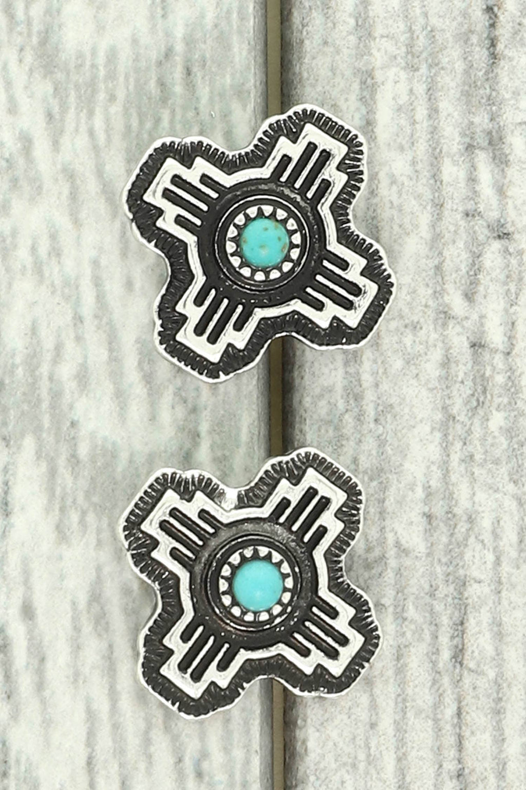 Faux Silver Western Turquoise Cross Stud Earrings