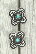 Faux Silver Western Turquoise Cross Stud Earrings