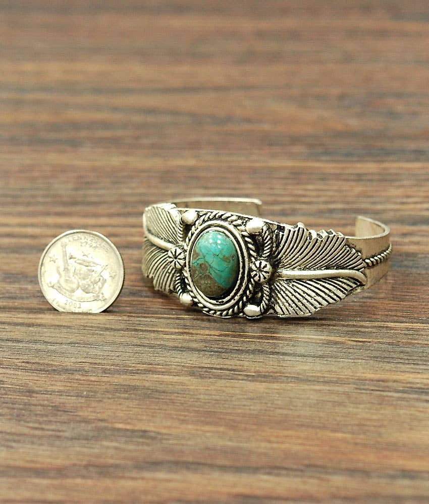 Faux Silver Western Turquoise Cuff Bracelet