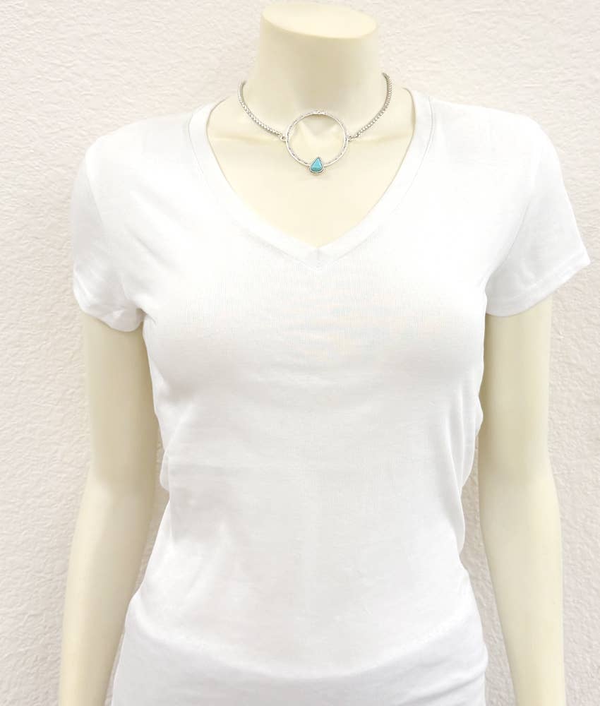 Faux Silver 17" Concho Turquoise Necklace