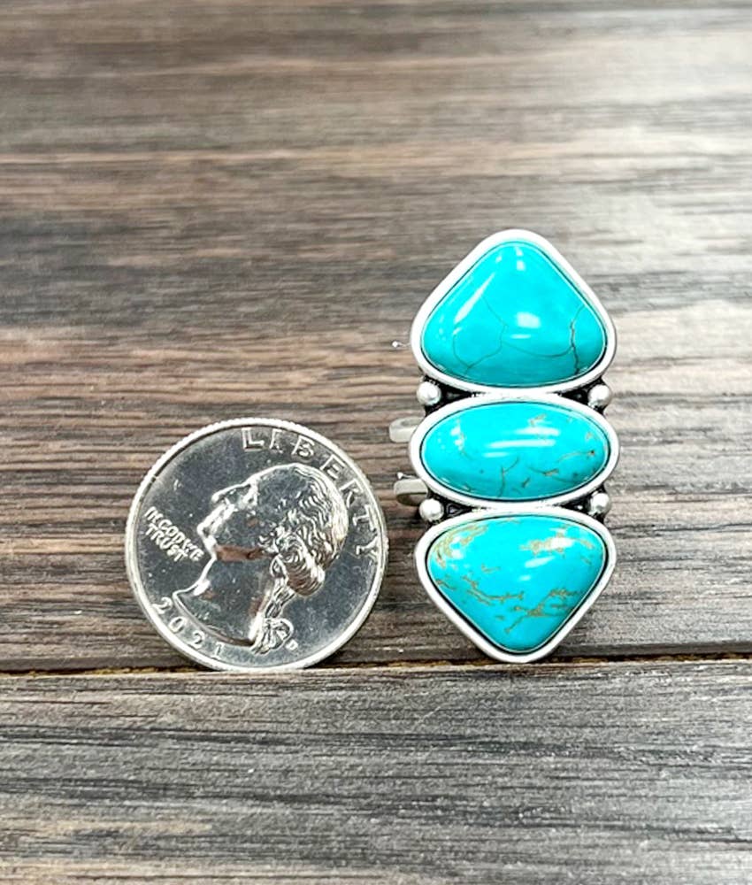 Faux Silver 1.6" Western Turquoise Adjustable Ring