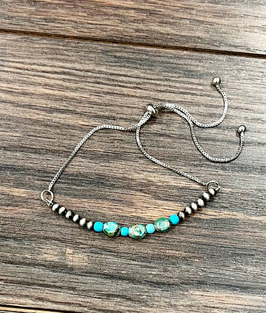 Faux Silver Small 7mm Oval Gemstone, Brass Adjustable Bracelet