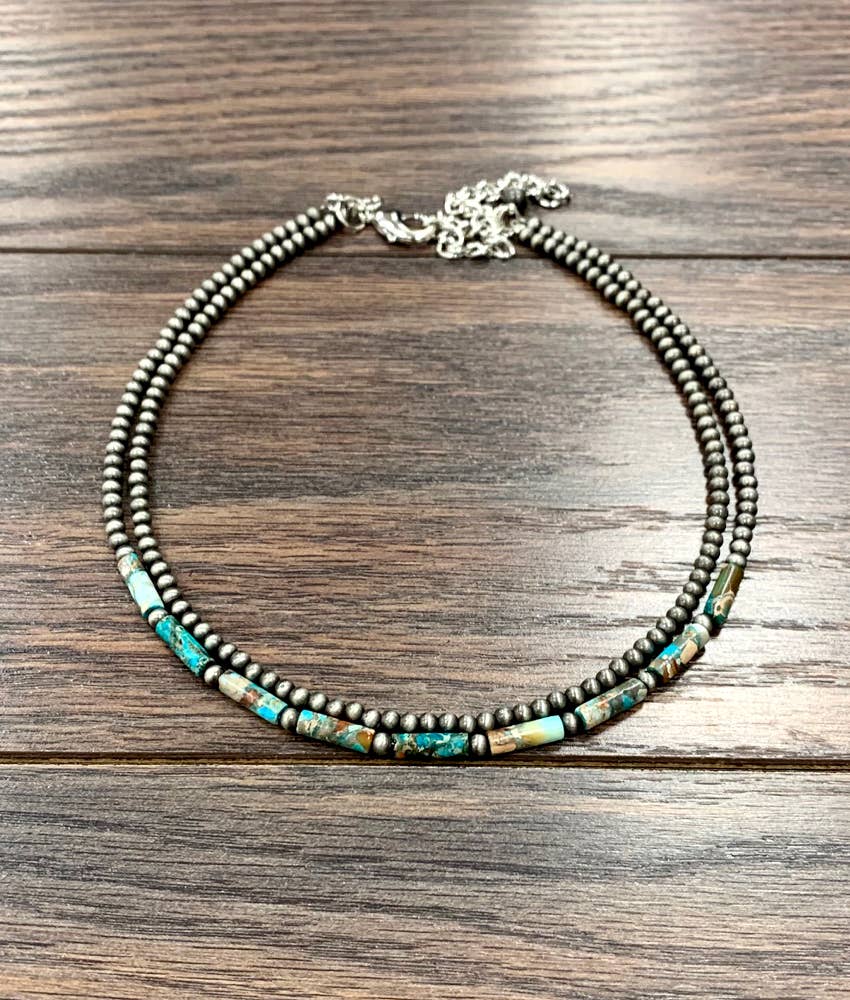Faux Silver 15" Western Gemstone Strand Necklace