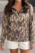 Camouflage Quarter Zip Pullover Long Sleeve Top