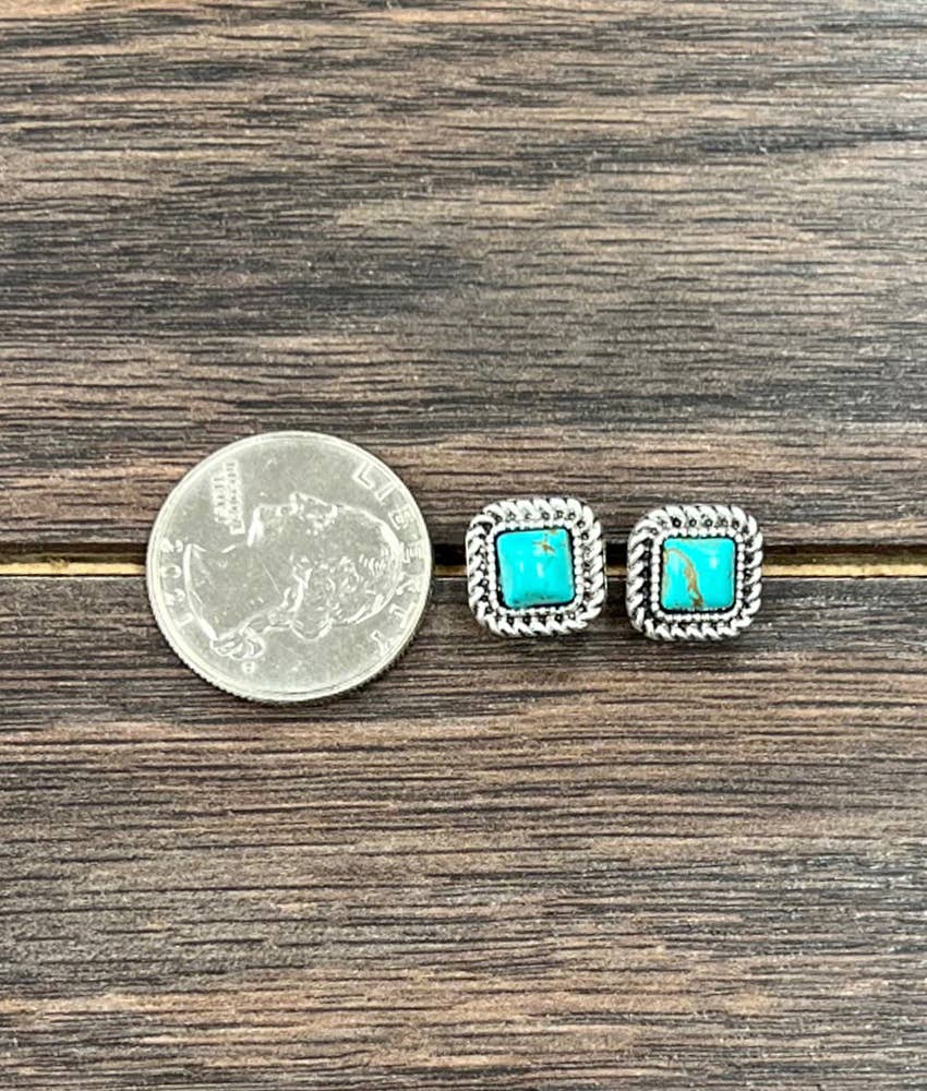 Faux Silver 6mm Square Turquoise Stud Earrings