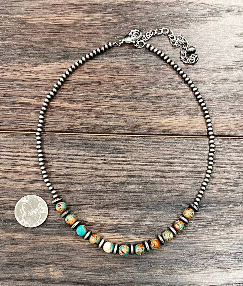 Faux Silver 17" Western Gemstone Necklace