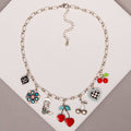 Faux Silver Western Multi Charm Necklace with Turquoise Cherriesa