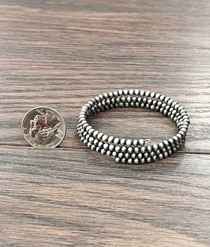 Faux Silver 4mm Western Bead Wrap Bracelet