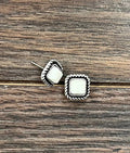 Faux Silver 6mm Square White Turquoise Stud Earrings