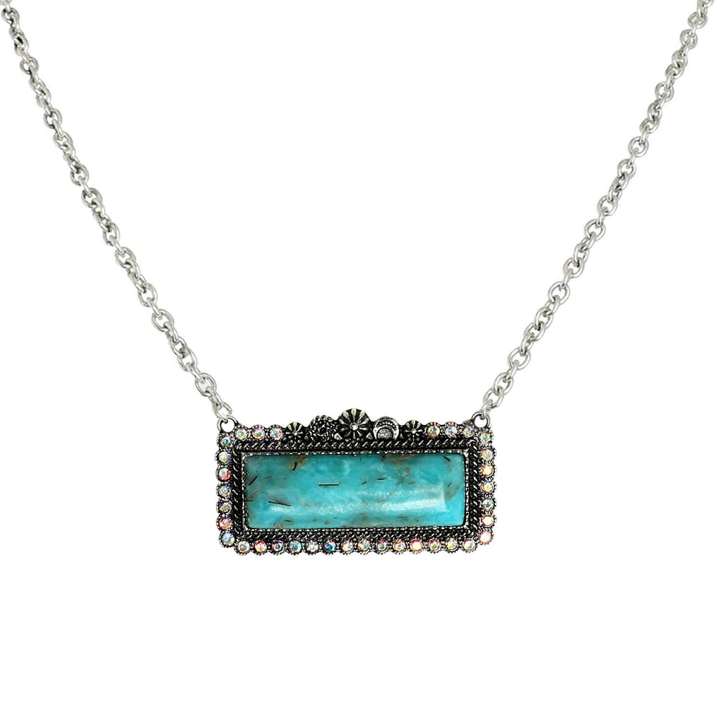 Faux Silver Western Rectangle Turquoise Concho Necklace