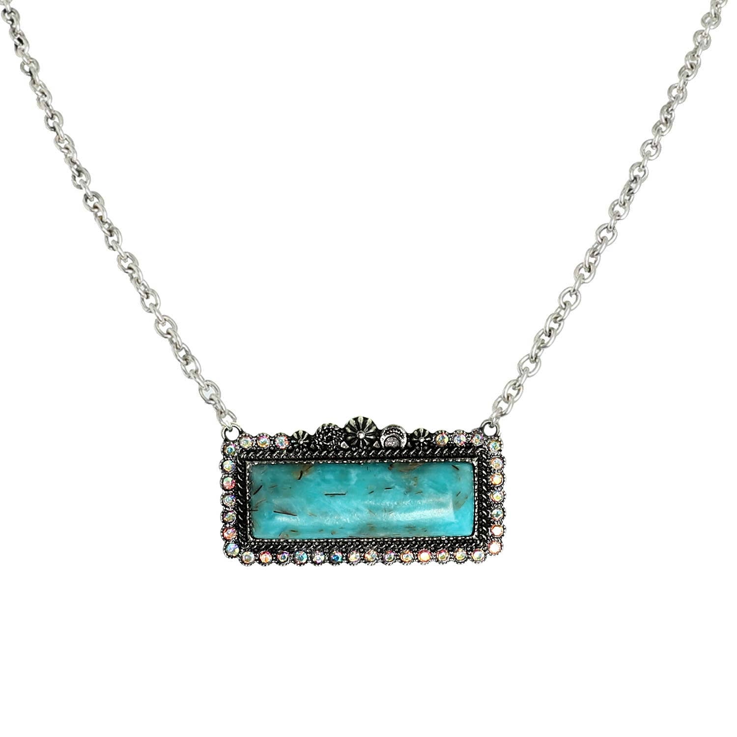 Faux Silver Western Rectangle Turquoise Concho Necklace