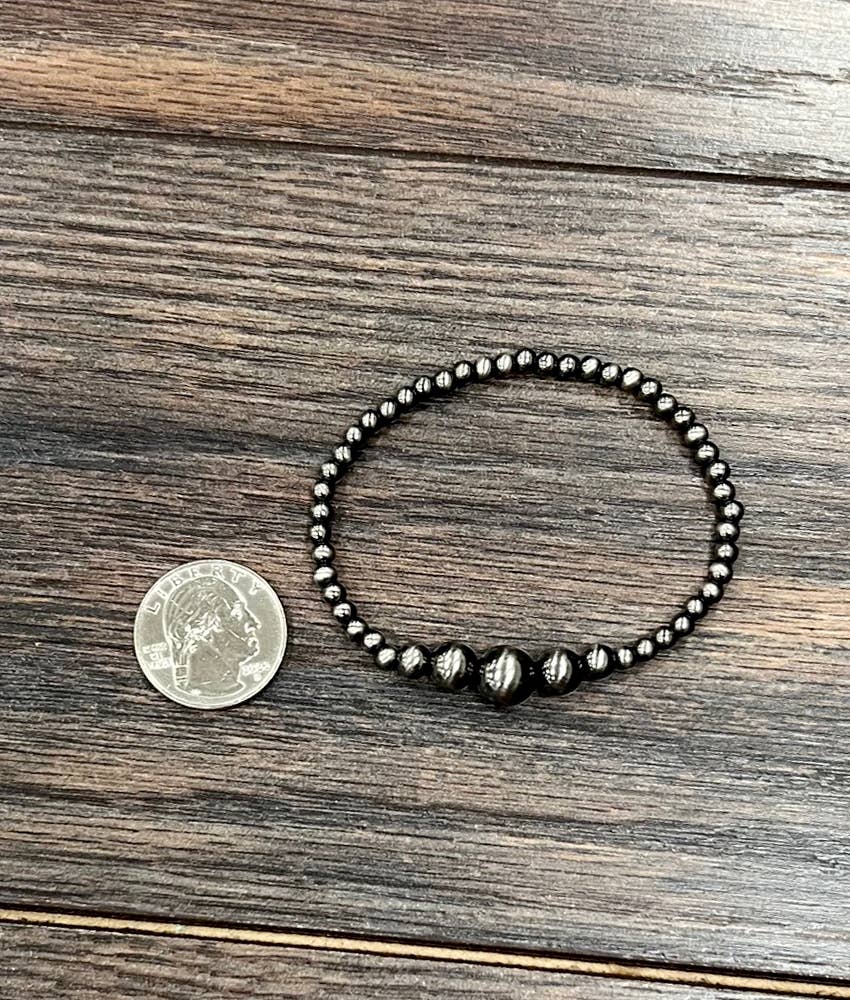 Faux Silver Polish Western Bead Stretch Braceletl