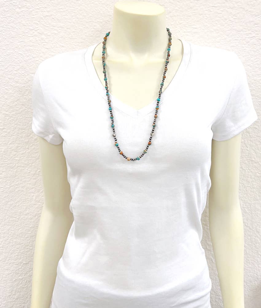 Faux Silver 26" Western Gemstone Necklace