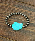 Faux Silver and Turquoise Western Slab Stretch Bracelet