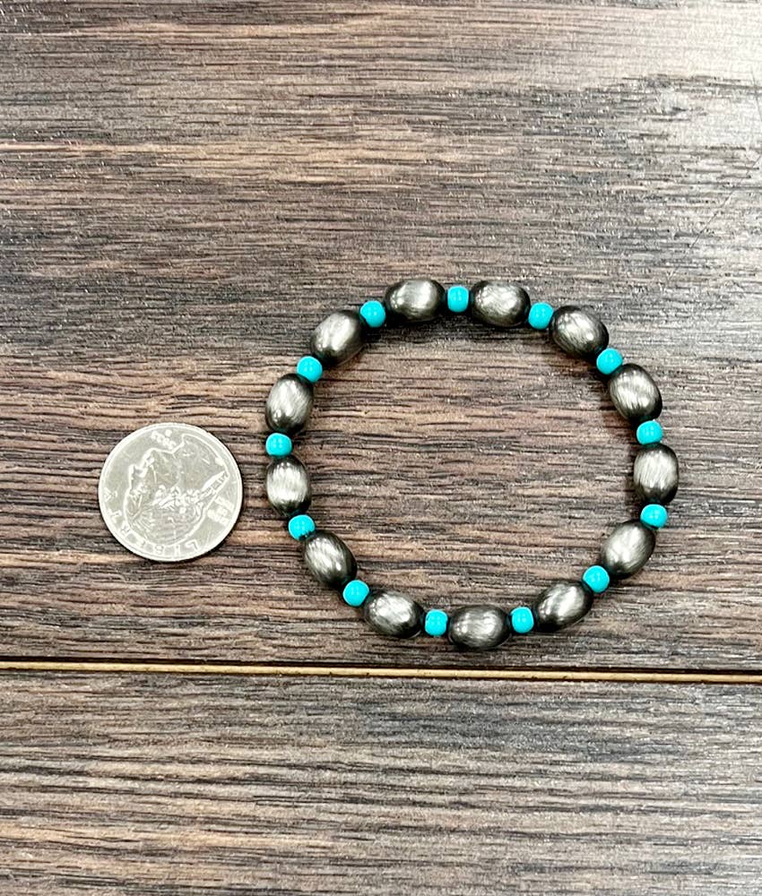 Faux Silver 10mm Oval Western Bead Stretch Bracelet