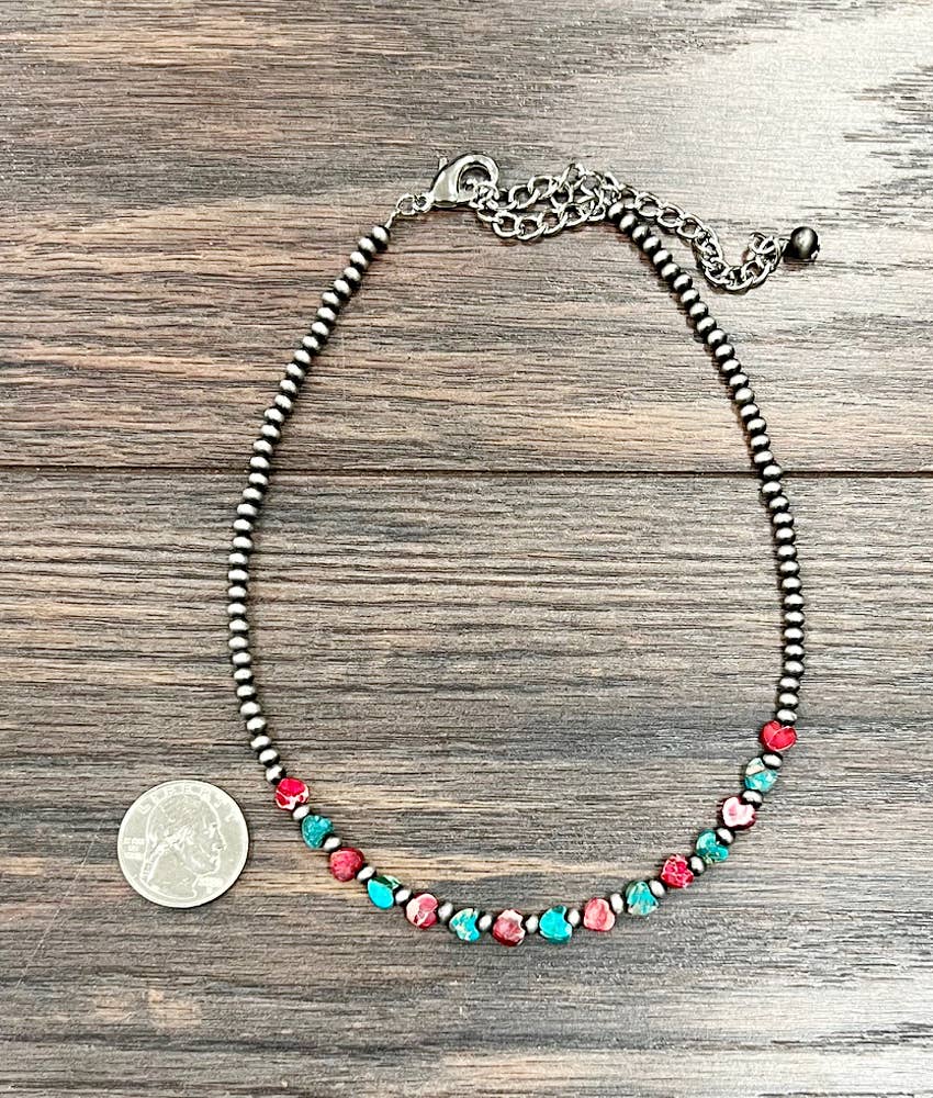 Faux Silver 15" Heart Gemstone Necklace