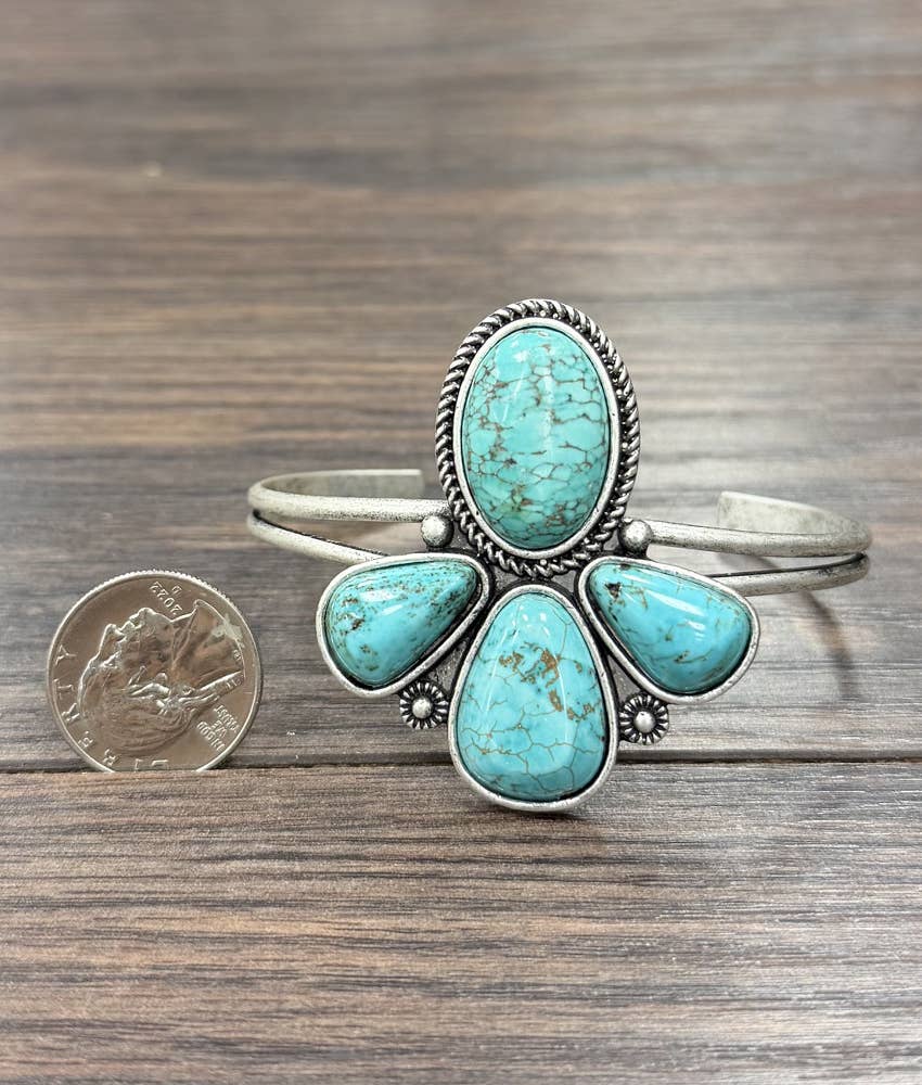 Faux Silver Big 2.2" Western Turquoise Cuff Bracelet