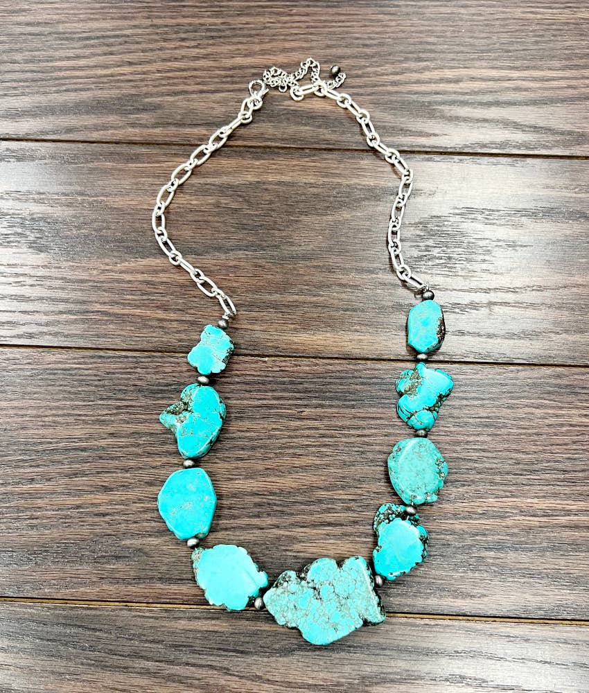 Faux Silver " Graduated Slab Turquoise Necklace