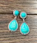 Faux Silver 2" Western Drop Turquoise Post Earrings