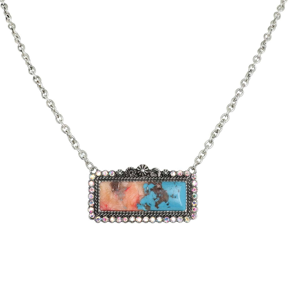 Faux Silver Western Rectangle Turquoise Concho Necklace