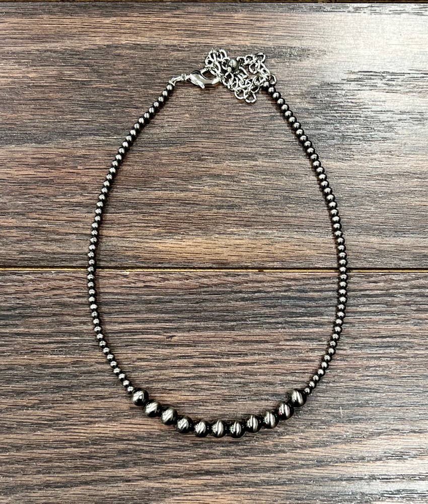 Faux Silver 15" Polish Western Bead Necklace