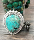 Faux Silver Very-Big 2.7" Western Turquoise Stretch Bracelet