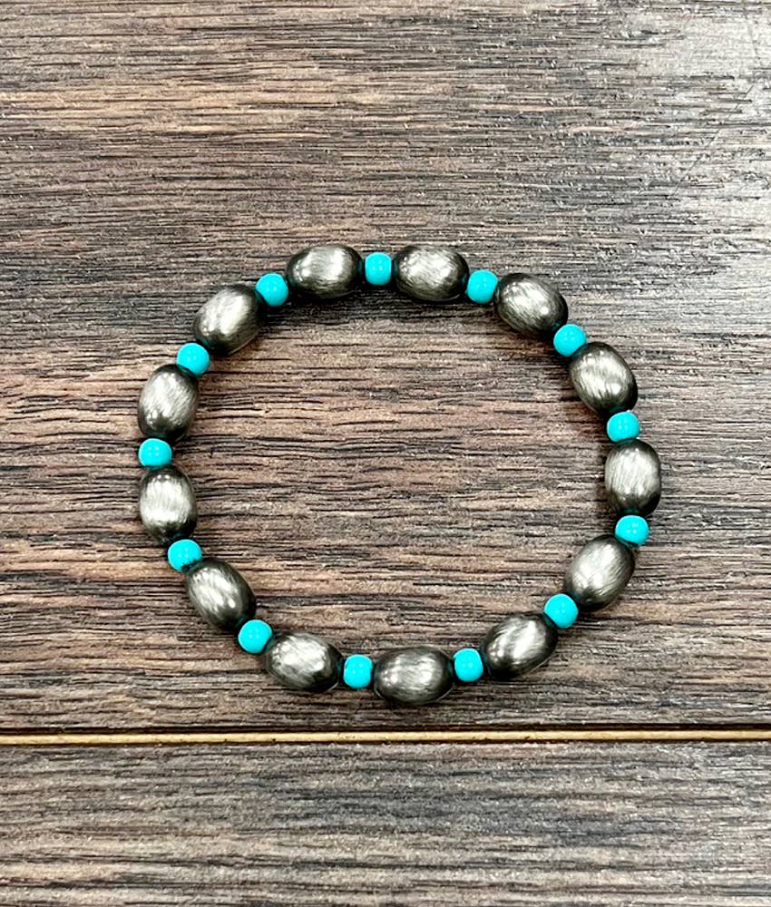 Faux Silver 10mm Oval Western Bead Stretch Bracelet