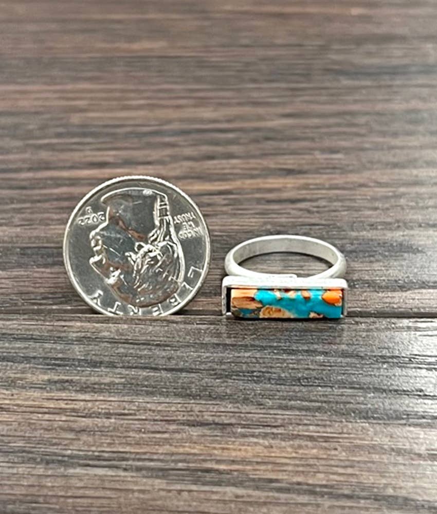 Faux Silver 18mm Side Bar Gemstone Adjustable Ring