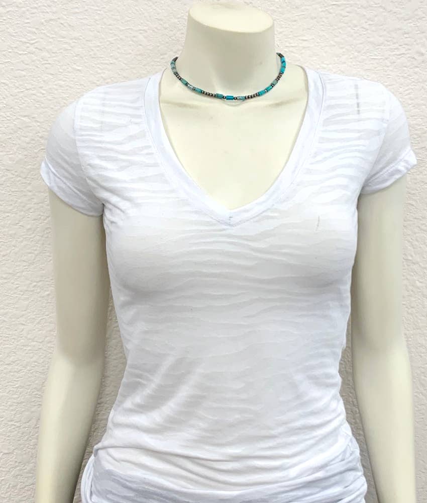 Faux Silver Pearls and Turquoise Necklace