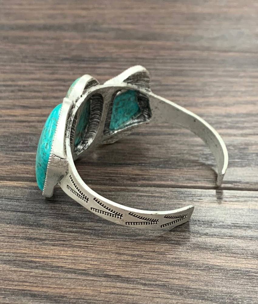Faux Silver Big Western Turquoise Cuff Bracelet