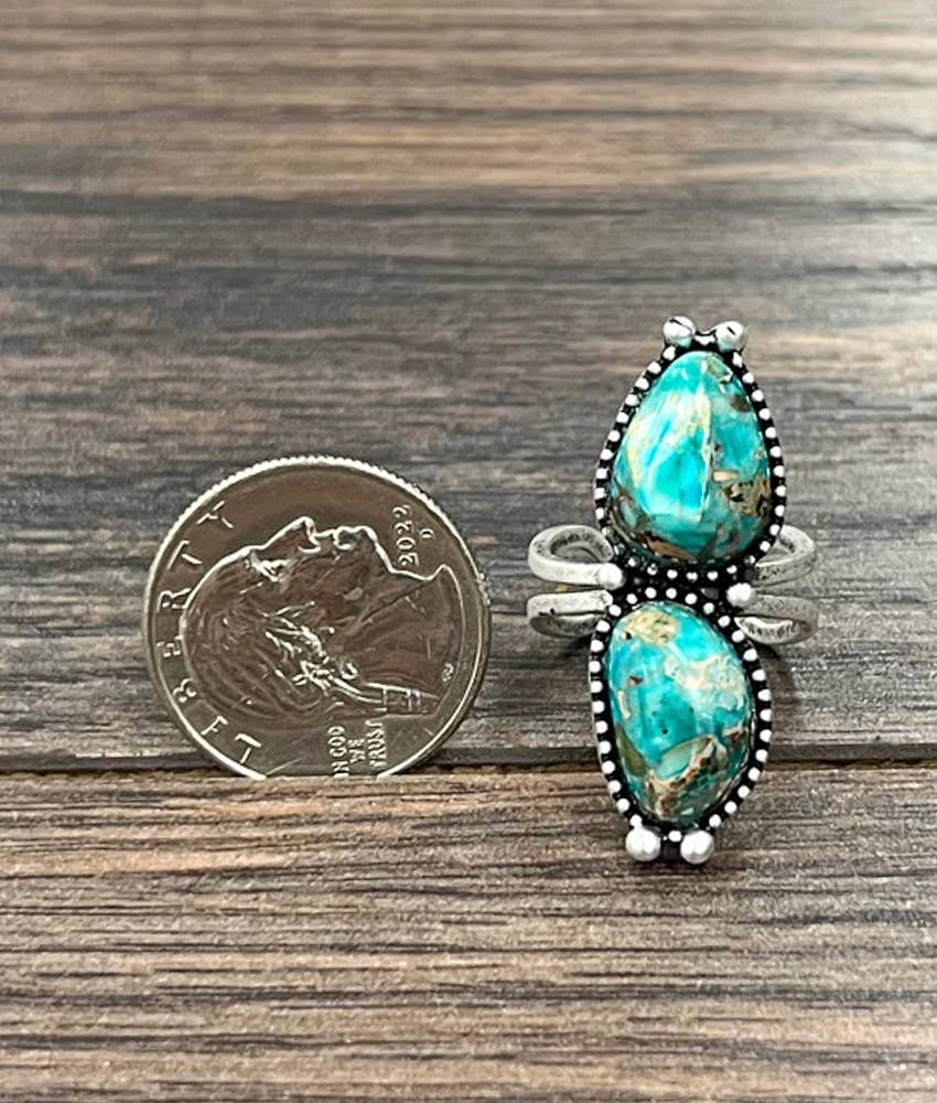 Faux Silver 1.5" Western Gemstone Adjustable Ring